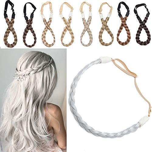 SEGO Diadema Trenza Elástica Mujer Pelo Sintético Se Ve Natural [Gris Plateado] Extensiones de Cabello Accesorios Braid Hair Headband (S-1.5cm)