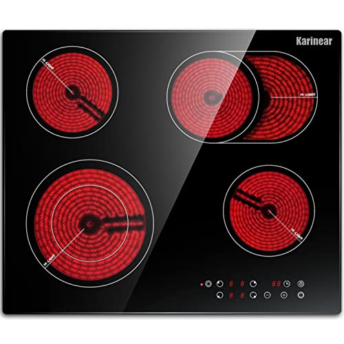 Karinear Placa Vitrocerámica 4 Fuegos, 60cm Placa Cocina con a Ampliar Placa Cocción Eléctrica, Vitroceramica Encastrable 6600W, Control Temporizador, Sin Enchufe