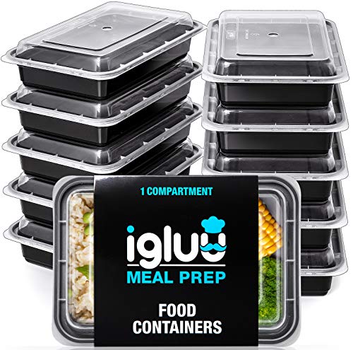 Igluu Meal Prep - Recipientes de 1 Compartimento para comida de Plástico Sin BPA con Tapas Herméticas - Apilables y Reutilizables - Aptos para Microondas, Congelador y Lavavajillas - Set de 10