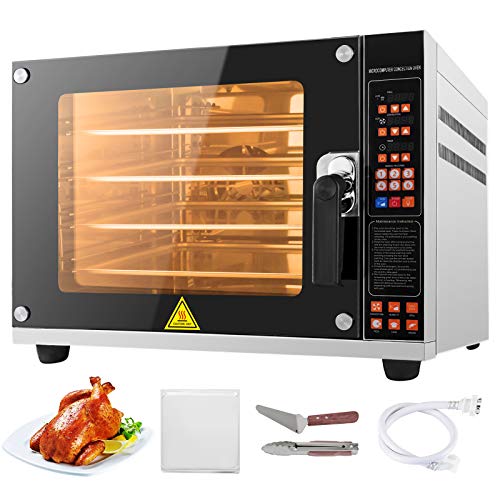 VEVOR Horno Eléctrico de Sobremesa 4.5kW Horno Sobremesa Conveccion 60L Horno Conveccion a Prueba de Explosiones con 4 Niveles de Bandejas Horno Tostador Piedra Especial para Cocinar Pizza