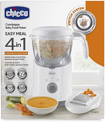Chicco Easy Meal, Robot Cocina Bebé Multifunción para Destete, Mezclador de Alimentos y Calentador de Comida para Bebés y Niños con Cocción a Vapor, Ralla, Mezcla, Tritura, Calienta y Descongela