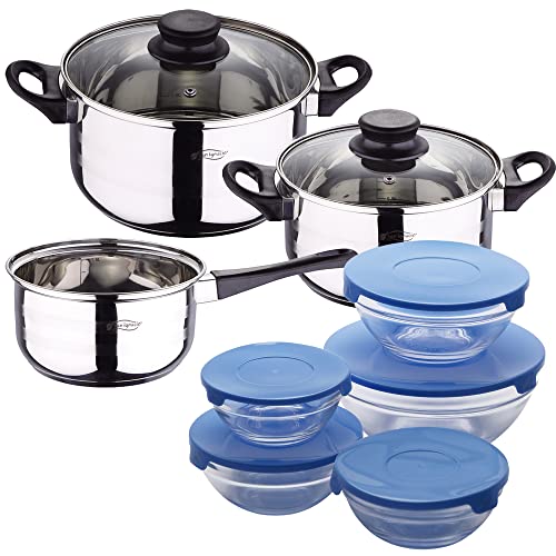 San Ignacio PACK BATERÍA DE COCINA 5 PIEZAS + SET DE 5PC BOLES con TAPA COLOR AZUL, PK4921