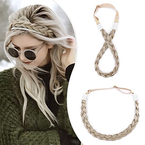 Elailite Diadema Trenza Elástica Mujer Pelo Sintético Se Ve Natural Extensiones de Cabello Accesorios Braid Hair Headband S (27g) # Rubio natural/Rubio claro