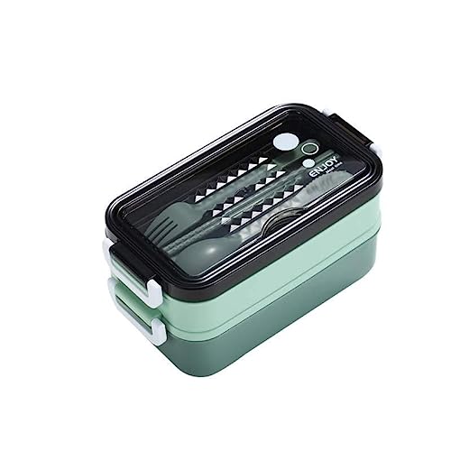 SANKRO fiambrera (con compartimentos) - lunch box - tupper (NO BPA) bento box - plástico - fiambrera comida trabajo - tupperware - tupper plastico - 3 compartimentos CON cubiertos incluidos (VERDE)