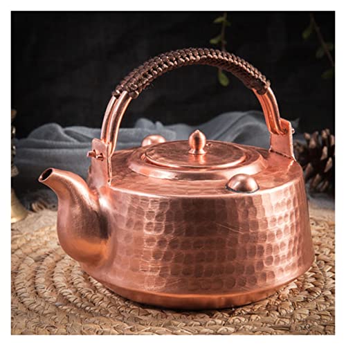 Fuxwlgs Tetera con Silbato 70 0ml Pot de Cobre Grueso Hecho a Mano Tetera de Cobre Rojo Vintage Tetera de Agua hirviente Hervidor de Agua Hervida Tradicional Juego de té (Color : Red Copper Pot)