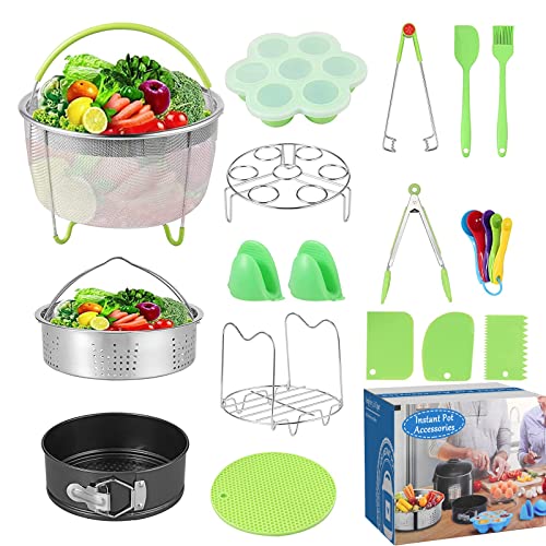 Accesorios para Olla Instantánea HOMGEN Juego de 18 Accesorios de Olla a Presión 5.3-6.8Qt con Cesta de Vapor, Molde para Picaduras de Huevo Vaporera De Huevos Pinzas de Cocina Guantes de Horno