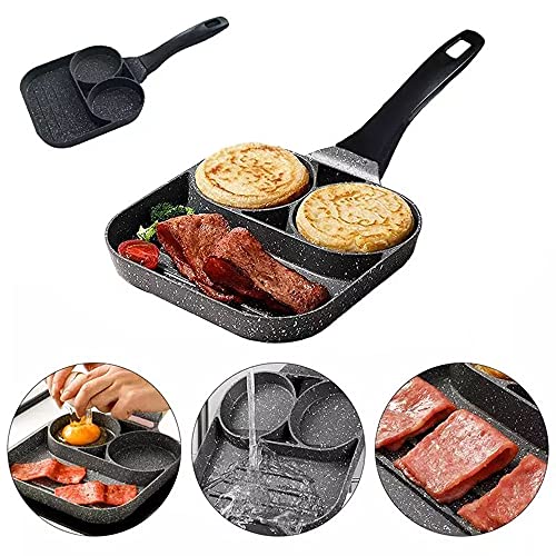 Sartén para Huevos Sartén Antiadherente, Sartén para Panqueques, Sartén para Tortitas, Sartén con 2 Agujeros, para Huevos Fritos, Bistec, Carne, Tocino y Pescado