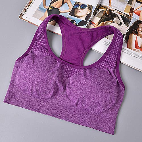 Sujetador Deportivo Mujer Lencería Stretch Fitness Bra Sport Top Mujeres para Aeróbicos Running Yoga Bra Seamless Transpirable Sujetador De Cultivo Acolchado Chaleco-Violet_S