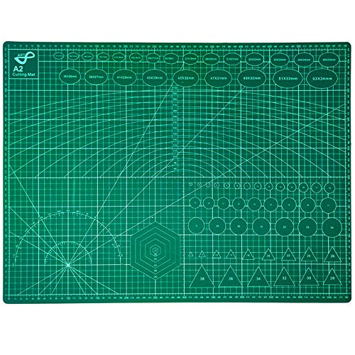QILZO® Tabla de Corte A2 Doble Cara Plancha de Corte 3 capas para Costura y Manualidades Base de Corte para Patchwork Cutting Mat, Color Verde (60 x 45cm)
